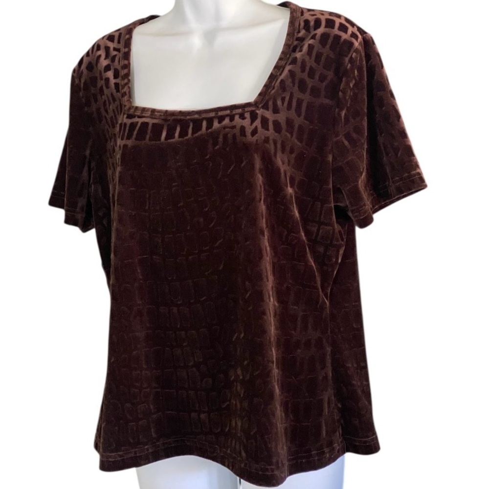 Vintage French Laundry Velvet Top Square Neck Chocolate Brown XL 90’s Retro Glam - Picture 2 of 8